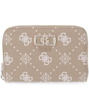 Guess Emelie Logo-Print Zip-Around Wallet - Natural