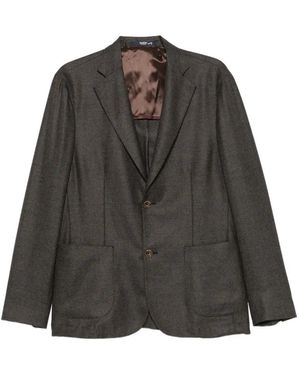 Barba Napoli Veste À Simple Boutonnage Et Col À Revers Crantés - Grey