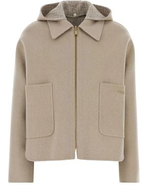 Fendi Zip-Up Hooded Jacket - Brown