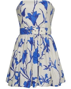 Cara Cara Robe Courte Swan À Fleurs - Bleu