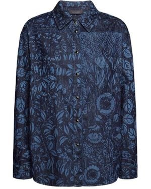 Elena Miro Floral-Print Denim Shirt - Blue