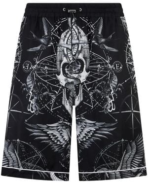 Philipp Plein Printed Silk Shorts - Black