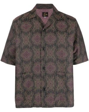 Needles Geometric-Pattern Short-Sleeved Shirt - Grey