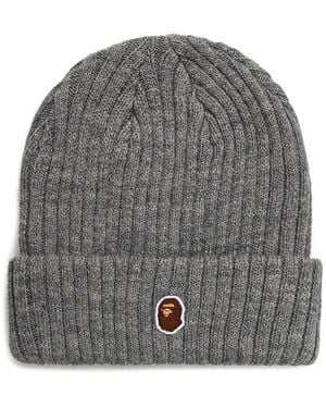 A Bathing Ape Ribbed-knit Logo Beanie - グレー