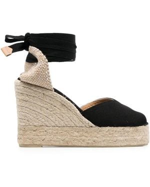 Castañer Organic Cotton Wedge Espadrille With Straps And Double Platform - Black