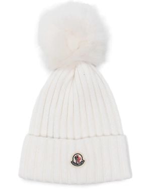 Moncler Gerippte Bommelmütze - Weiß