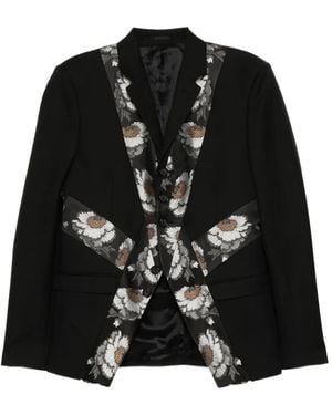 McQueen Floral-Jacquard Paneled Jacket - Black