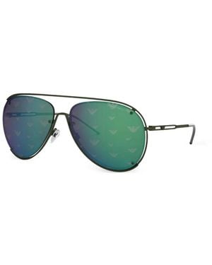 Emporio Armani Logo-Print Pilot-Frame Sunglasses - Green
