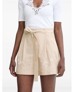 Twinset Embroidered Belted Shorts - Natural