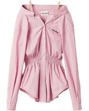 Miu Miu Striped Cotton Mini Dress - Pink