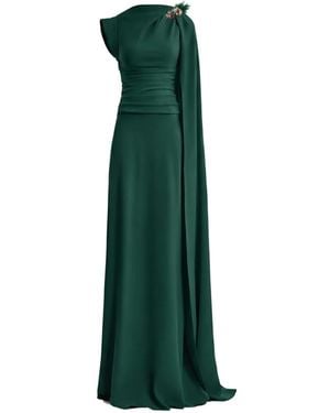 Gemy Maalouf Feather-Embellished Ruched Gown - Green