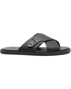 Fendi Ff-Logo Crossover-Strap Sandals - Black