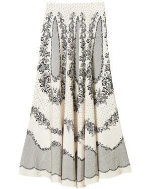 Twinset Jacquard Satin Long Skirt With Floral And Polka Dot Pattern - White