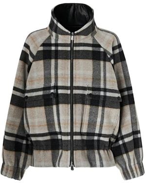 Pinko Check-Pattern Elasticated-Hem Jacket - Black