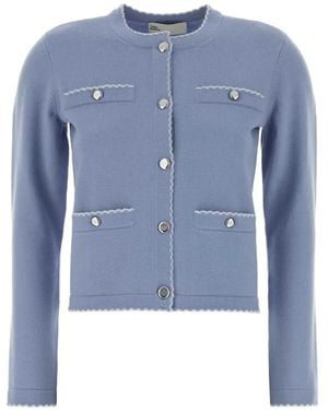 Tory Burch Kendra Scalloped Wool Cardigan - Blue