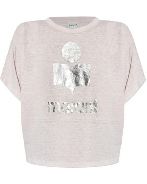 Isabel Marant Metallic-Logo Linen T-Shirt - White