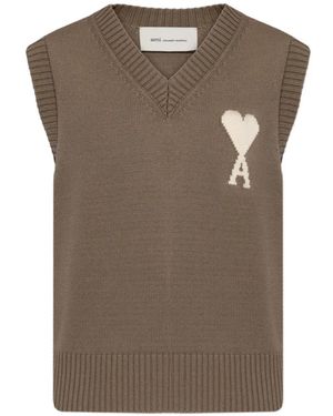 Ami Paris Chaleco De Cashmere Con Cuello En V - Marrón