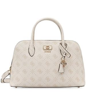 Guess Emelie Monogram-Print Logo-Plaque Tote Bag - Natural