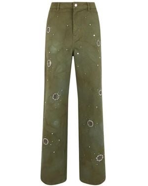 Des Phemmes Crystal-Embellished High-Waisted Trousers - Green