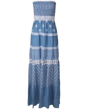 Temptation Positano Gerafftes Spitzenkleid - Blau