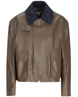 Loewe Corduroy-Collar Leather Jacket - Brown