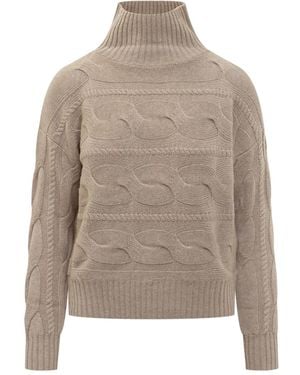 Max Mara Kabelgebreide Trui Met Hoge Hals - Bruin