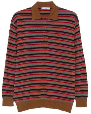 Prada Striped Long-Sleeve Polo Top - Red