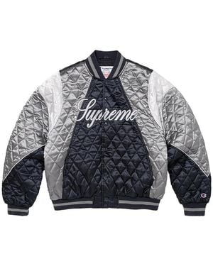 Supreme Plumífero Varsity De Satén De X Champion - Azul
