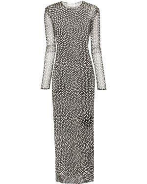 Saint Laurent Polka-Dot Mesh Maxi Dress - Grey