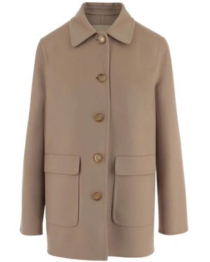 Valentino Garavani Logo-Button Pocket-Detail Coat - Brown