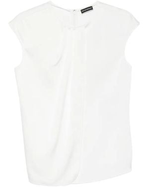 Emporio Armani Blusa Plisada De Manga Corta - Blanco