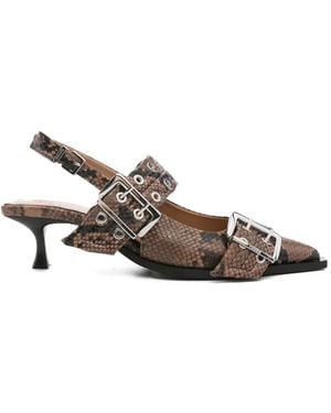 Ganni Mules À Effet Peau De Serpent - White
