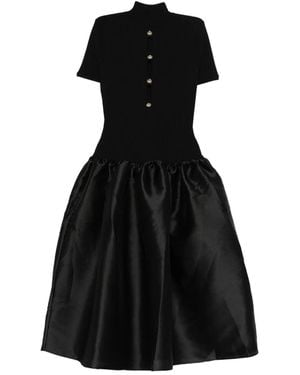 Self-Portrait Knit Taffeta Midi Dress - Black