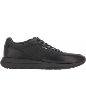BOSS Monogram Sneakers With Leather Trim And Eva Rubber Sole - Black