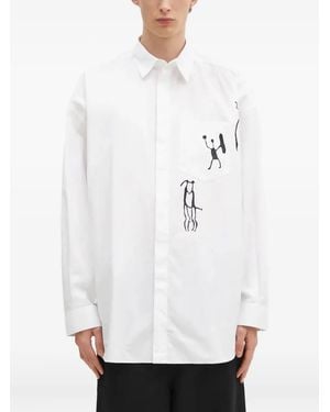 WOOD WOOD Rofus Patch-Pocket Print Shirt - White