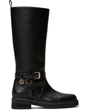 Twinset 40Mm Oval T Leather Boots - Black
