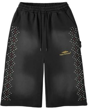 Happy Memories Don't Die Crystal-Embellished Drawstring Shorts - Black