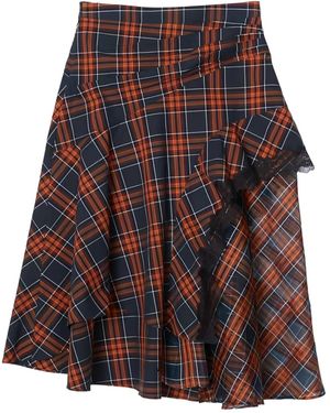 3.1 Phillip Lim Lace-Trim Plaid Asymmetrical Skirt - Red