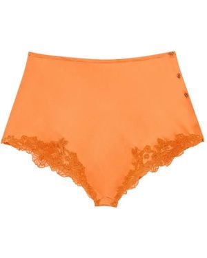 Saint Laurent Pantalones Cortos Con Ribete De Encaje - Naranja