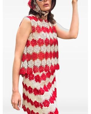Miguelina Dupree Floral-Lace Tie-Back Top - Red