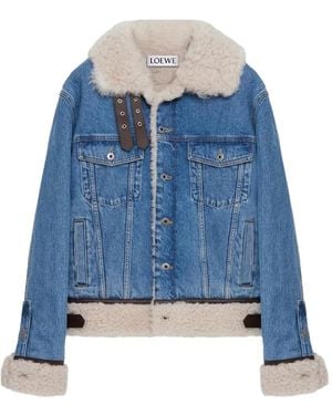 Loewe Shearling-Trim Trucker Denim Jacket - Blue