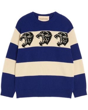 Valentino Garavani Panther-Jacquard Striped Jumper - Blue