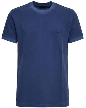 Fay Piqué Embroidered T-Shirt - Blue