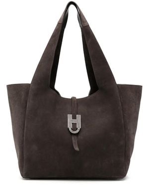 Hogan Trend Logo-Plaque Suede Tote Bag - Black