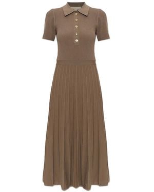 MICHAEL Michael Kors Half-Button Pleated Midi Dress - Natural