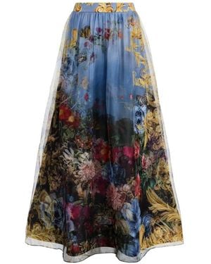 Alice + Olivia Dixie Floral-Print Silk Maxi Skirt - Blue