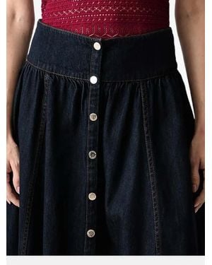 Morgan Jirina Button-Front Flared Denim Skirt - Blue