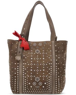 Golden Goose 24/7 Ew Regular Tasche Aus Militärgrünem Wildleder Mit Silbernen Nieten Und Ösen - Braun