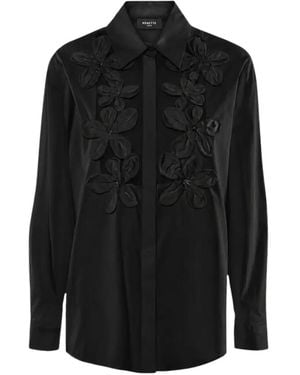 Nenette Felicità Floral-Appliqué Sheer-Panel Shirt - Black