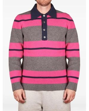 Amaranto Striped Polo-Collar Sweater - Pink